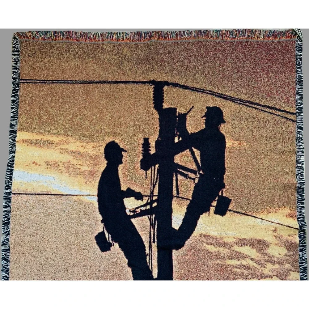 Electric LINEMEN Tapestry Throw Blanket Wall Hang LSCC Utility Bill Tyler 78x52